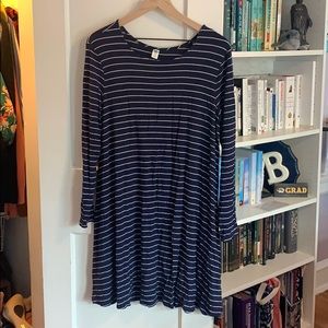 Navy & White Long Sleeved Swing Dress